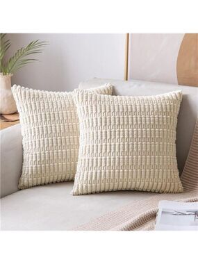 Pack of 2 Corduroy Decorative Throw Pillow Covers 18x18 Inch Soft Boho